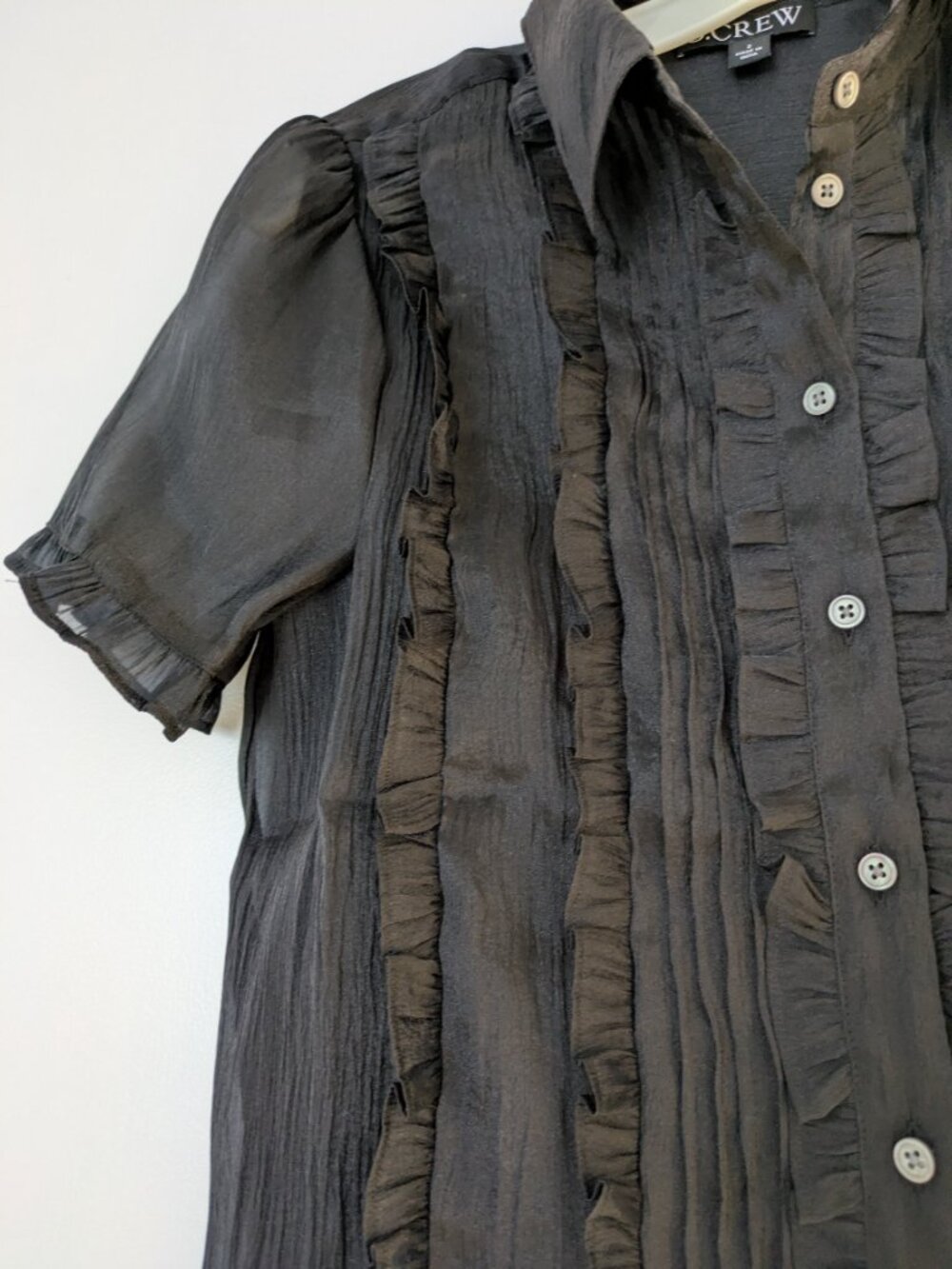 J. Crew Sheer Ruffle-trim Button-up Top sz 2 - Picture 4 of 4